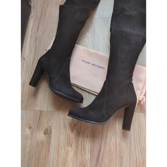 Stuart Weitzman Highland Over the Knee Black Suede Boots Womens 7.5 OTK - Picture 12 of 16